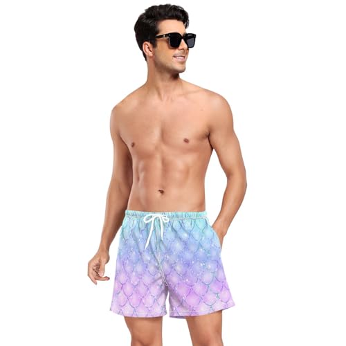 Mermaid Mens Swim Trunks with Compression Liner 4.7" Inseam Quick Dry Bathing Suit Swimming Shorts（85）3