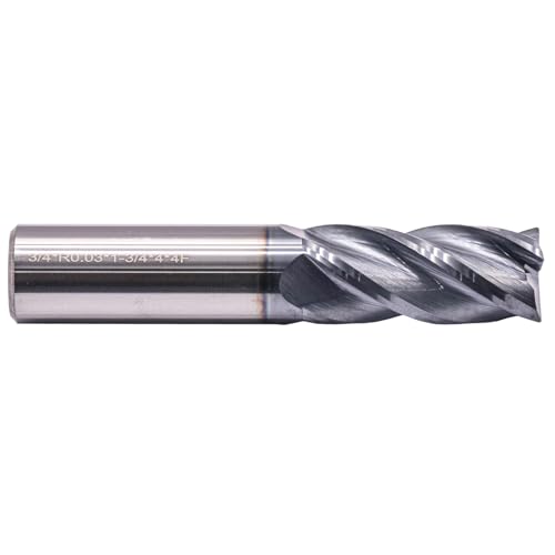Image of Solid Carbide Corner Radius End Mill - .030 inch Corner Radius, AlTiN Coated, 4 Flute, 35 Helix, 3 /4 inch Cutting Dia, 3 /4 inch Shank Dia, 1-3 /4 inch LOC, 4 inch OAL for Milling Alloy Steel, Steel, Iron, Copper