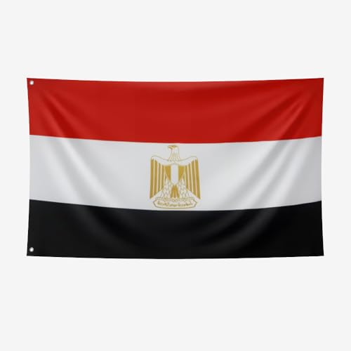 علم مصر 3 × 5 قدم من ناسيليرتو، الوان زاهية، خياطة مزدوجة، بوليستر قوي 100D، اعلام مع حلقتين نحاسيتين للاستخدام الداخلي والخارجي.