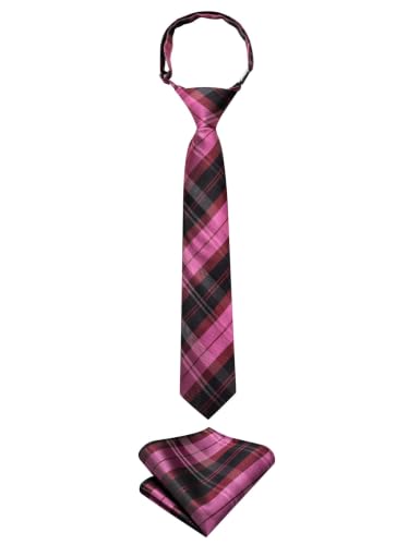 Image of Hi-Tie Boys Tie Pre-Tied Pocket Square Set Adjustable Kids Neckties Age 7-11 Years School UniForm Graduation