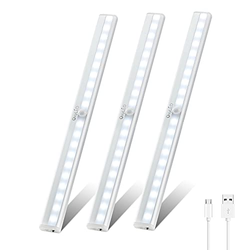 Under Cabinet Lighting, Motion Sensor Closet Lights OxyLED 20 LED USB Rechargeable Under Cabinet Lights Wireless Under Counter Lighting, Motion Led Light Bar for Closet, Cabinet (T-02S, 3 Pack)