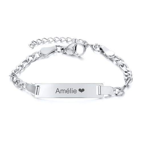 Gamtic Bracelet Personnalisé Gourmette Bébé Filles - Mignon Charm Bracelet Chaîne Figaro Réglable Gravé Prénom Bracelets Bijoux Enfants Cadeaux...
