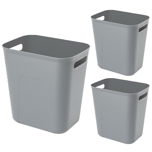 Image of Plastic Small Bathroom Trash Can Wastebasket, 3.5 Gallon, Grey, 3 Pack | Compact Sturdy Garbage Can for Bathroom, Laundry Room, Kitchen, Office, Kids Room, Dorm, Durable, Easy to Clean