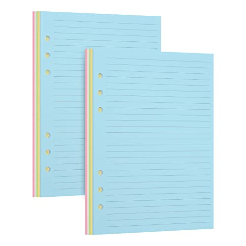 Liniertes Nachfüllpapier, 2 Stück farbige linierte Seiten für A5, nachfüllbar, 6-Ringbuch, Tagebuchplaner, Organizer, 6-Loch-gelochte Binder-Nachfülleinsätze, 2 Stück (je Packung 50 Blatt/100 Seiten) Cover