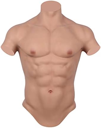 PALPTASN Silicone Muscle Suit Men, Realistic Fake Muscles Costume Half Body Silicone Bodysuit Male Chest of Cosplay Halloween (8th,1#,size S)