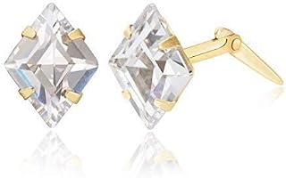 9ct yellow gold white lozenge cubic zirconia Andralok stud earrings / Gift box