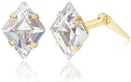 9ct yellow gold white lozenge cubic zirconia Andralok stud earrings / Gift box