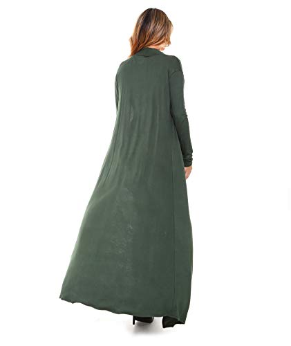 Image of Isaac Liev Women's Maxi Cardigan - Casual Long Flowy Open Front Floor Length Drape Lightweight Duster Sweater 136 Olive SM