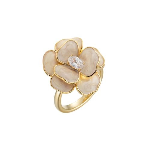 Kokoma Elegant Camellia Flower Ring for Women CZ Diamond Floral Statement Ring Open Wrap Finger Band Wedding Anniversary Promise Rings Dainty Jewelry