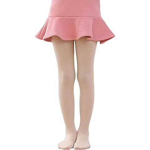 Tulucky Girls Ultra Soft Dance Tight Warm Thin Fleece Lined Ballet Little Kid/Big Kid Footed Leggings(Skin,XL) Cover