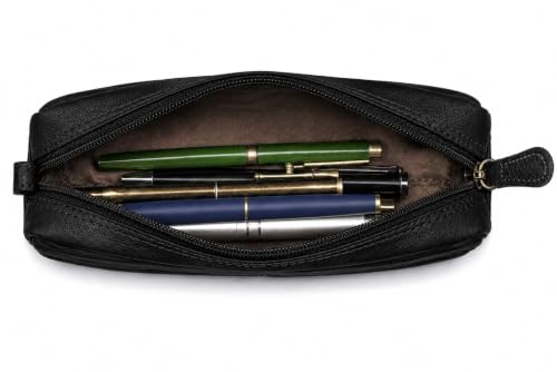 Image of Calfnero Genuine Leather Toiletry Bag for Men & Women | Premium Leather Travel-Pouch | Toiletry Organizer | Cosmetic & Shaving Kit Bag | Unisex Travel Dopp Kit (Black)