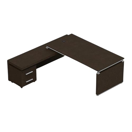 Image of Lakdi The Furniture Co Director L-Shape Table Luxury Modern Office Desk Made in MDF with Laminate & Integrated Wire Manager, 3 Drawer & Storage - Wenge Brown - LDL-594
