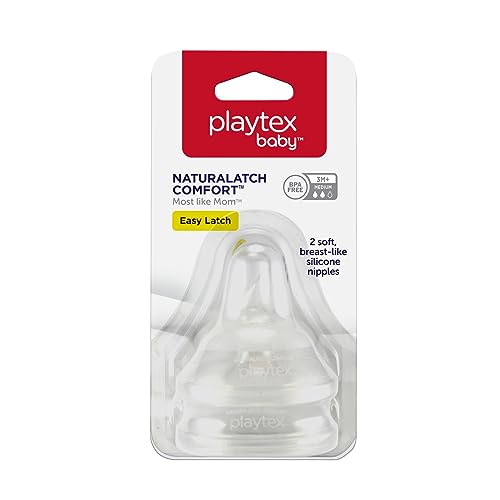 Playtex Baby NATURALATCH Comfort Wide Neck Nipples for Babies 3+ Months, Medium Flow (2 Count), Feeding Essentials for Newborn and Breastfeeding Babies