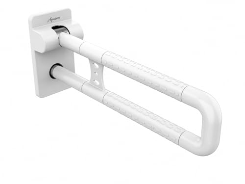 Image of Aquieen Folding Grab Bar for Bathroom & Toilet | Heavy Duty Wall Mounted Handicap Support Rail | Stainless Steel Safety Handle for Elderly, Disabled & Pregnant Women | Anti-Slip Grip | White (8444 H)