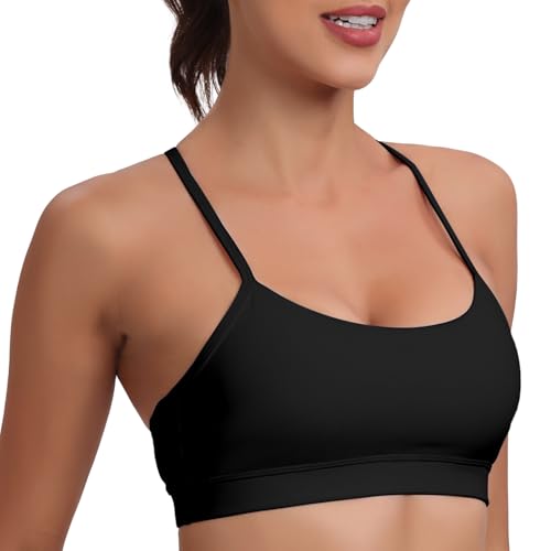 Image of Raxnode Women's 3-Pack Y-Back Sports Bra, Thin Spaghetti Strap Nylon Yoga Bra with Removable Cups, Light Support Bralettes