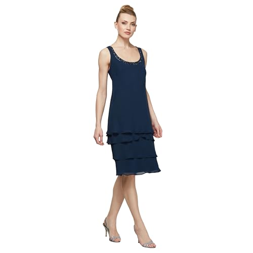 Image of S.L. Fashions Women's Mother of The Bride Tiered Jacket Dress with Shoulder Embellishment