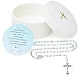 Sweet Treasures Gift – Baptism Gifts for Boys, First Rosary with Ceramic Keepsake Box and Card, Catholic Communion Gift, Christening and Baby Shower Rosary Beads, Blue