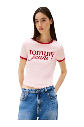 Tommy Hilfiger TJW SLIM SH SCRIPT RINGR TEE EXT Kadın T-shirt, Pembe, S