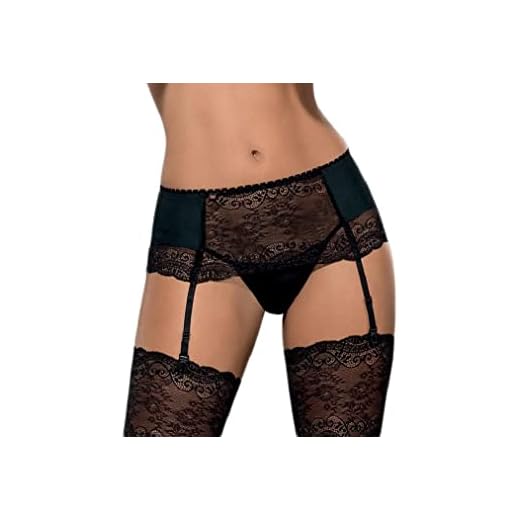 Obsessive verführerisches 2-teiliges Damen Dessous-Set aus edlem Strapsgürtel und String, in hübscher Geschenkbox, L-XL, Schwarz-breit