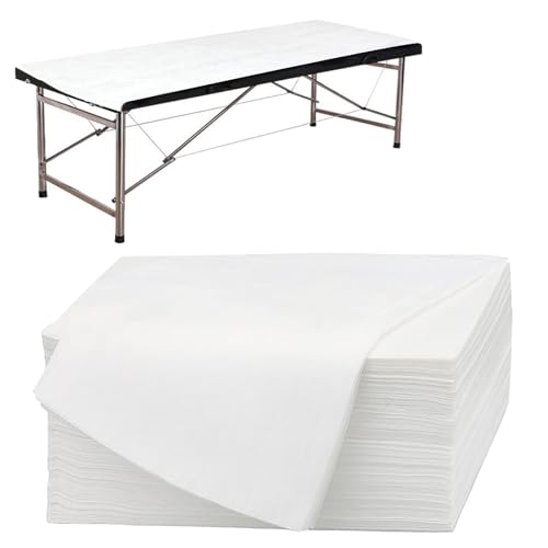 CAAGGMM Einweg Bettlaken, 100 Stück 80 x 180cm Vliesbettlaken, Einweg Massageliege Bezug Bettwäsche, Einmal Massage Auflage, für Schönheitssalon SPA Krankenhausbetten Hotels, Weiß