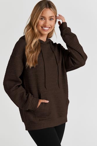 Image of SHEWIN Women Fall Waffle Hoodies Pullover Tops Hooded Sweatshirt