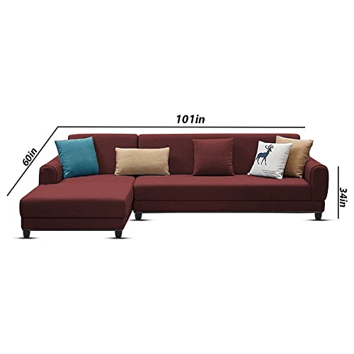 Image of Kraven LHS 6 Seater L Shape Sofa Set for Living Room (Maroon Fabric)