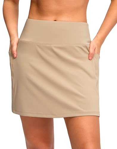 G Gradual Women's Golf Skirts Skort 4 Side Pockets High Waisted Stretchy Tennis Skirt with Short Athletic Casual (Light Khaki, L)