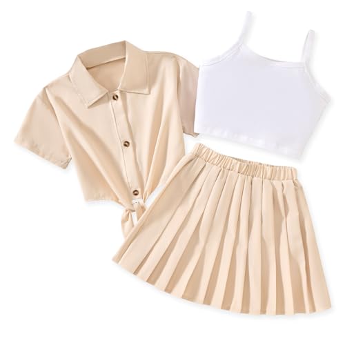 Image of HIHA Girls 3 Piece Outfit Cami Crop Tops Skirt Set with Button Down Shirts Size 6-12