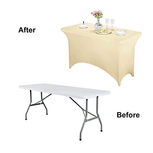 Image of FORLIFE Spandex Table Covers,Fitted Tablecloth for Rectangular Tables, Stretch Patio Table Covers, Universal Spandex Table Cover for Wedding, Banquet, Party (4ft, Champagne)