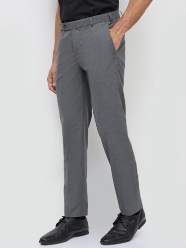 Image of Park Avenue Men Slim Fit Stripe Pattern Polyester Blend Flat Front Formal Trouser