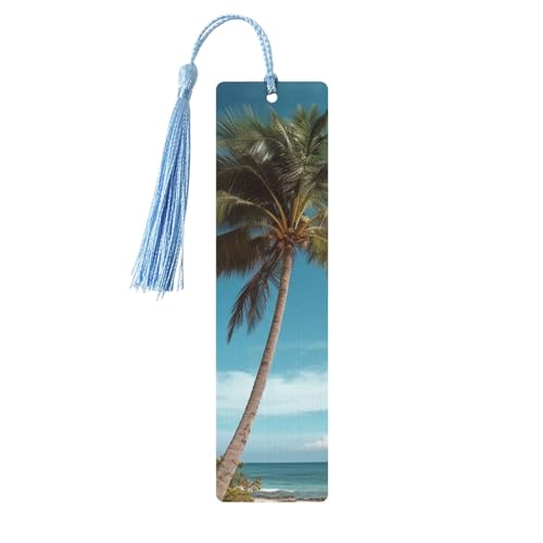 ビーチ ココナッツツリー 木製 しおり DIY ウッドクラフト しおり 木製ハンギングタグ カラフルなタッセル付き 木製ギフトタグ ラベル 本好きの方への珍しいギフト 男性 女性