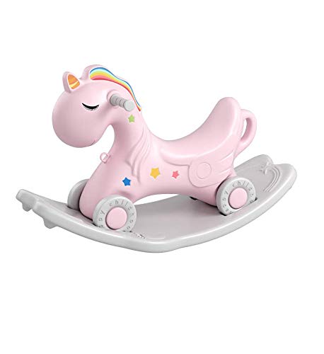 Ezone Rocking Horse Fun 2 in 1 Ride-ON Toy for Kids Ages 2-3 Years Old, Easy Set UP Baby PLAYSET Unicorn Rocker Roller for Indoor and Outdoor (Pink)