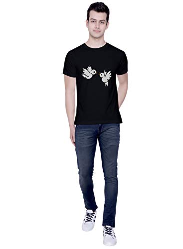 Image of CreativiT Graphic Printed T-Shirt for Unisex Love Birds Tshirt | Casual Half Sleeve Round Neck T-Shirt | 100% Cotton | D00585-41