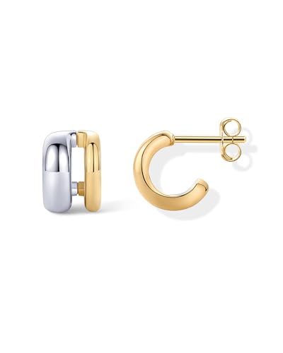 PAVOI 14K Gold Plated and Rhodium Plated Two Tone Multihoop Double Hoop Geometric Earrings for Women | Mixed Metals Huggie Multi Earring Statement Pair