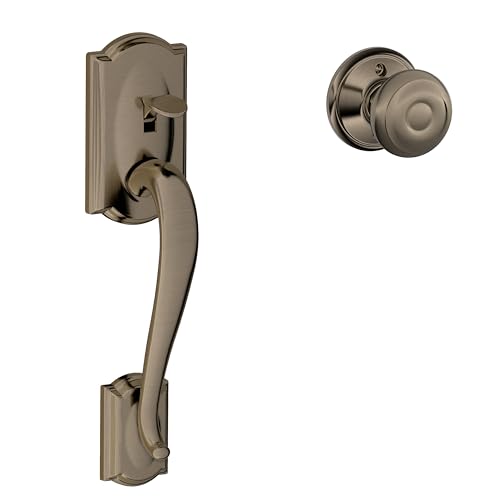 Image of SCHLAGE FE285 CAM 620 GEO Camelot Trim Lower Half Front Entry Handleset with Georgian Knob, Antique Pewter