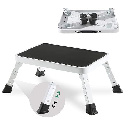 Adjustable Folding One Step Stools for Adults, Heavy Duty Metal Step Stool for Kids/Seniors, Foldable Camper/RV Step Stool, Portable Small Stepping Stool for College Dorm Bed/Kitchen/Car by OOSOFITT Cover