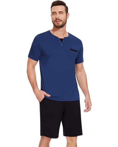 Image of NACHILA Men's Bamboo Viscose Pajamas Set Raglan Short Sleeve Shorts Pjs