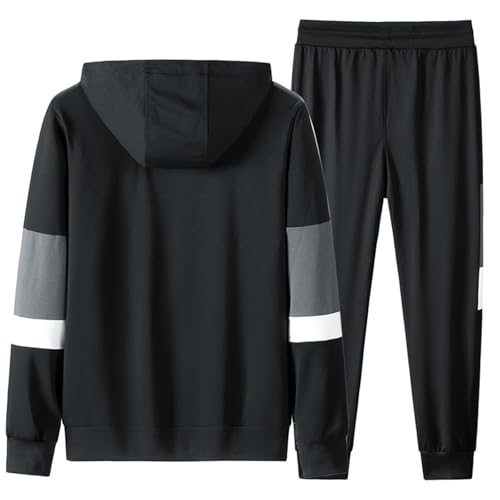 Hooded Tracksuit Set for Men Zipper Drawstring Long Sleeve Sweatshirt Jogger Trousers Workout Sport Outfits Plus Size3