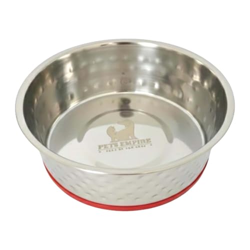 Image of Pets Empire Textured Stainless Steel Pet Bowl 850 ml Red | Heavy-Duty Anti-Skid Feeding Bowl for Medium Dogs & Cats | Durable, Rust-Resistant Food & Water Dish