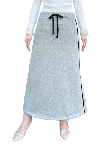 Women's Warm Fleece Lined Long Skirt 2025 Fall Winter Elastic High Waist Side Split Maxi Skirts with Pockets