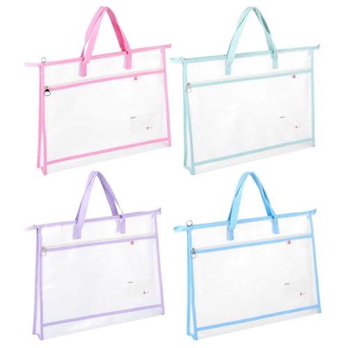 Image of 4 Pcs A3 Project Bag for Quilting Craft Storage for Quilters Clear Mesh Design Art Supply Bag Artwork Storage Organize for Artworks Charts and Teaching Material Multipurpose