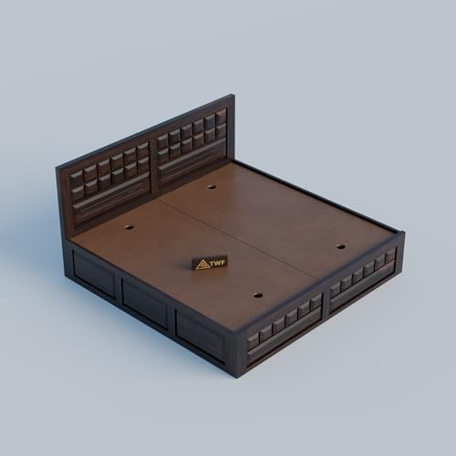 Image of Solid Sheesham Wood Queen Size Bed with Storage Box | Double Bed for Bedroom | Big Diamond Design Wooden Double Bed Cot for Home & Hotels | Rosewood, Walnut Finish