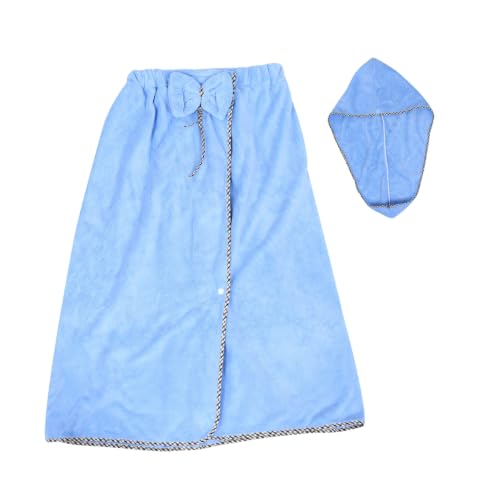 Falda de baño de coral fleece azul con gorra de tacto ultra suave 2