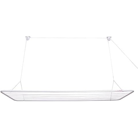 Erica ERIC Ceiling Airer 140x50cm, Ceiling Mounted Laundry Hoist in White PVC-free Plastic Coated Steel, 100% Rustproof, 11.2 Meters of Drying Space Cover