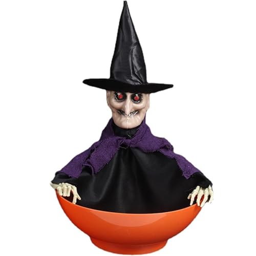 Gcroet Geanimeerde Halloween Candy Bowl Horrible Halloween Candy Dish Geanimeerde Schedel Houder met Oplichtende Ogen, Bewegende Hoofd & Spookachtige Muziek voor Spookhuis Decor