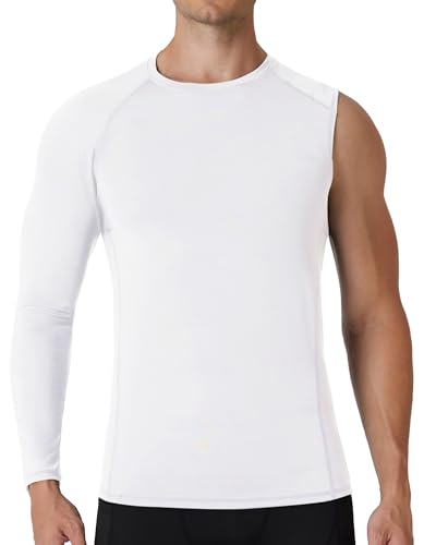 Mens One Arm Sleeve Compression Shirts 1/2 Long Sleeve Athletic Base Layer Undershirt Basketball Workout Top