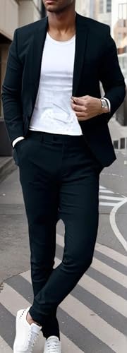 Men's 2 Piece Slim Fit Casual Suit Jacket Pants Formal Wedding Tuxedo Groom Set HRX124
