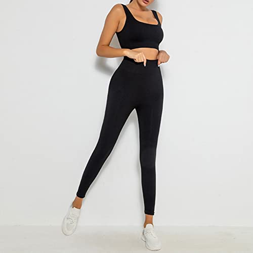 Workout Sets for Women 2 Piece Seamless Ribbed Crop Tank High Waist Shorts Yoga Outfits4