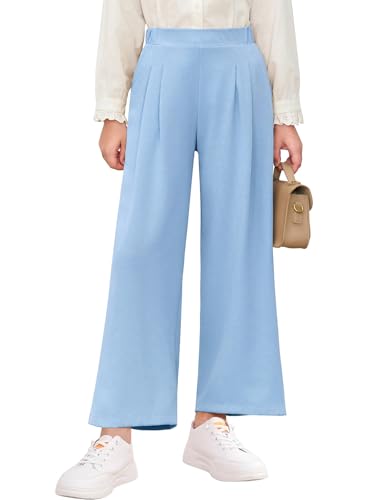 Haloumoning Girls High Waisted Uniform Pants Kids Wide Leg Dress Pants Casual Trousers with Pockets 5-14 Years