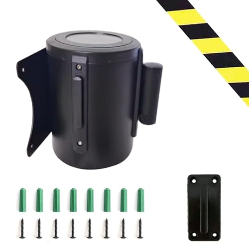 CAIFEXUE Wall Mount Queue Belt Barrier, 2/3/5/10M Queuing Safety Tape Cordon, with Mounting Accessories and Carbon Steel Housing/a/5M(16.4Ft)